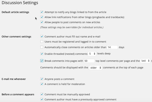 Discussion settings 
