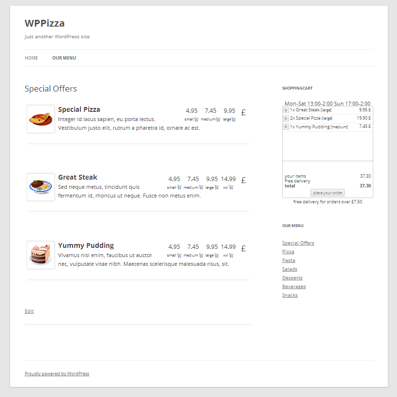 Restaurant WordPress Plugins - WPPizza 