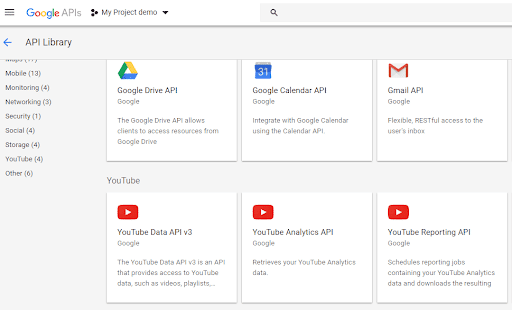 YouTube Data API link