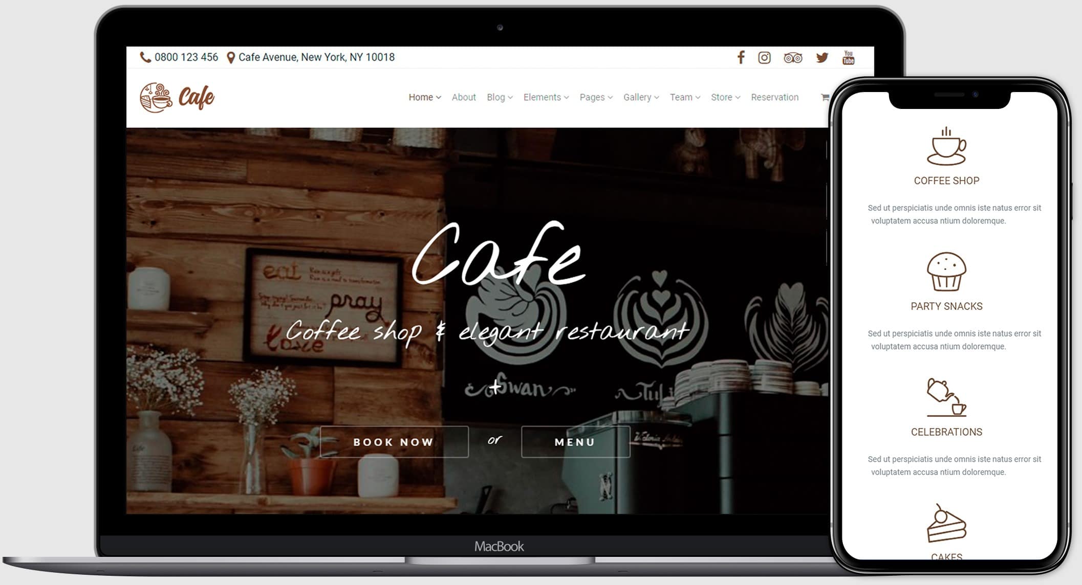 MacBook Responsive View - Cafe WordPress Theme