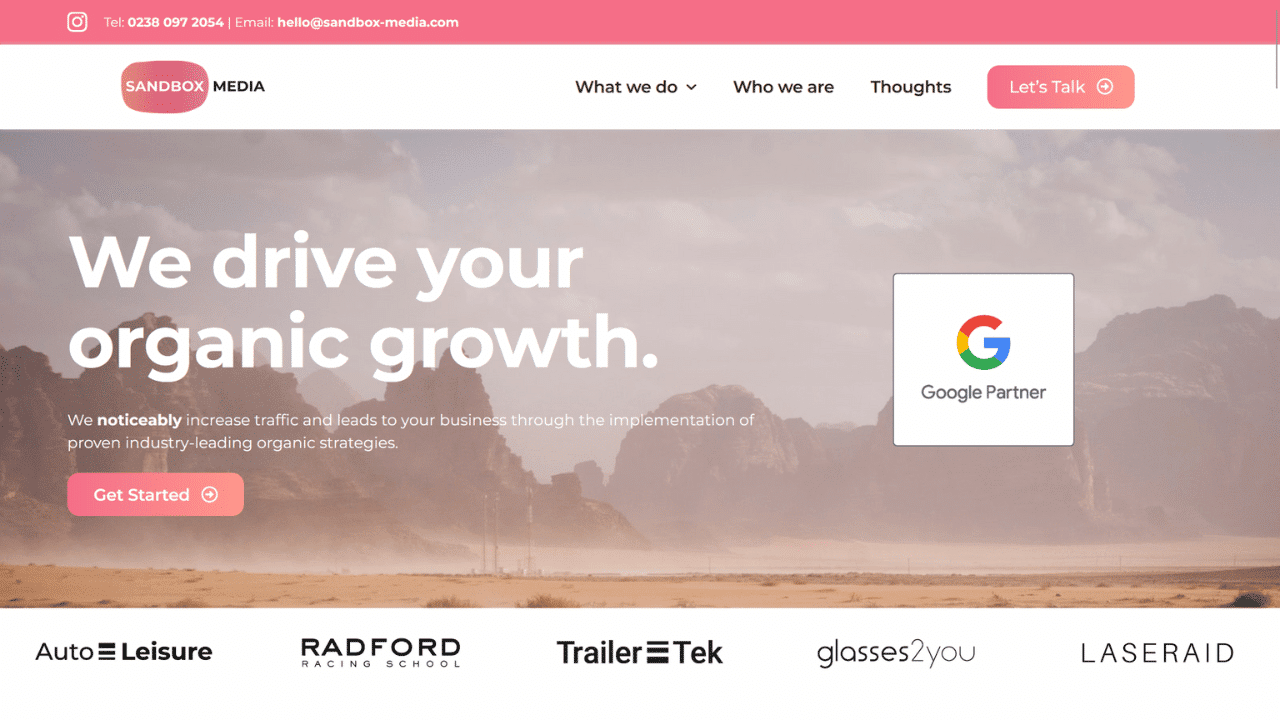 Sandbox Media Limited marketing agency homepage screenshot