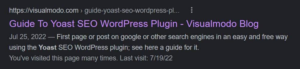 Snippet preview, including the meta description, from Yoast SEO plugin following the creation guide