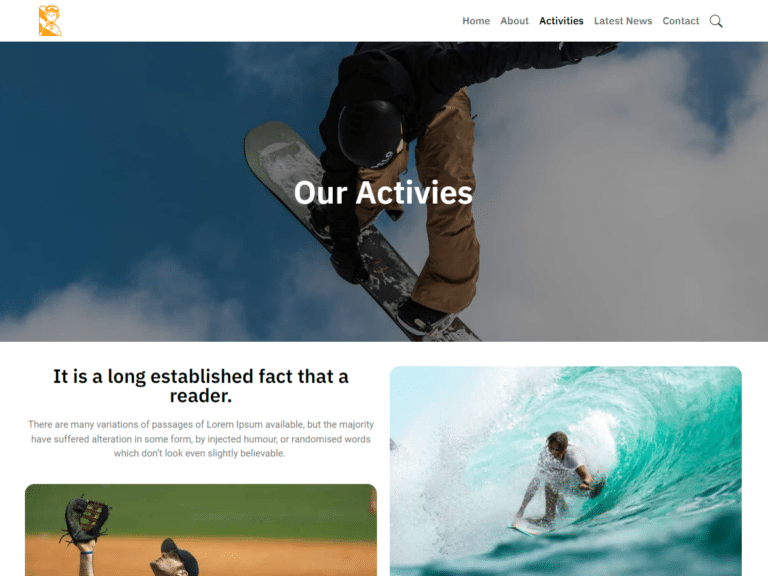 Extreme-Sports-Anzu theme Borderless plugin WordPress pre-built website template