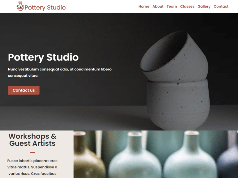 Pottery-studio-Anzu theme Borderless plugin WordPress pre-built website template