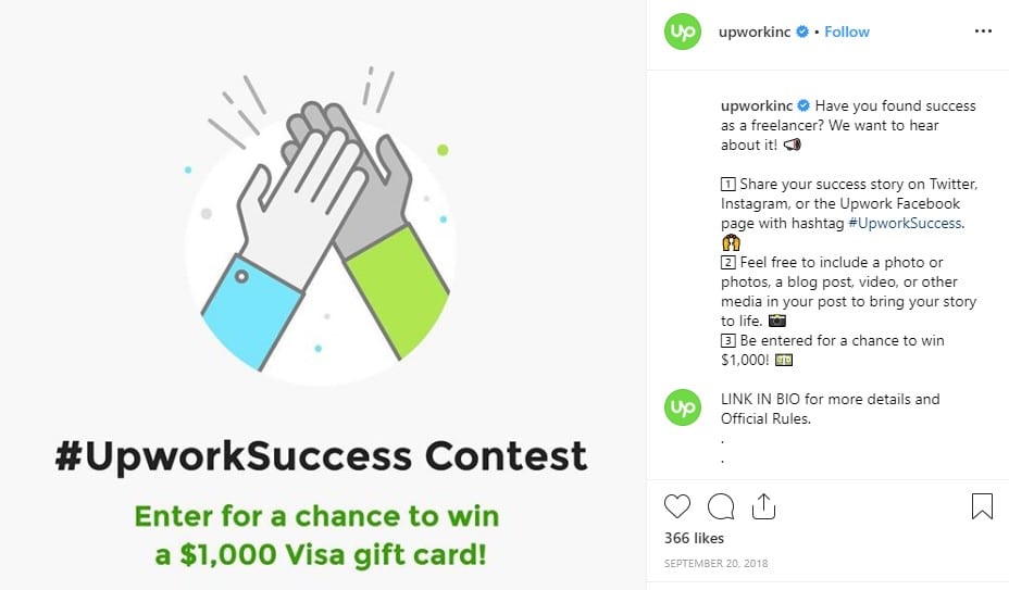 upwork contest giveaway example social media 