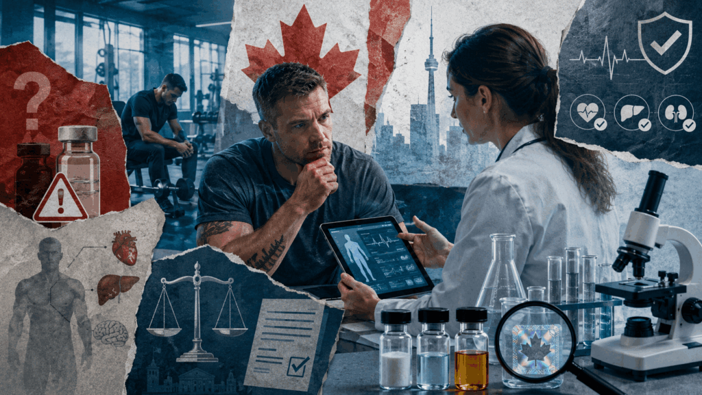 Canadian fitness enthusiast speaking with a healthcare professional about anabolic steroids, health risks, legal concerns and medical alternatives.