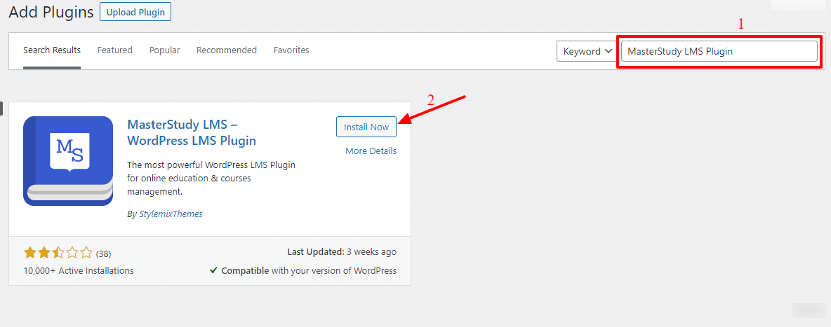search for the MasterStudy LMS Plugin