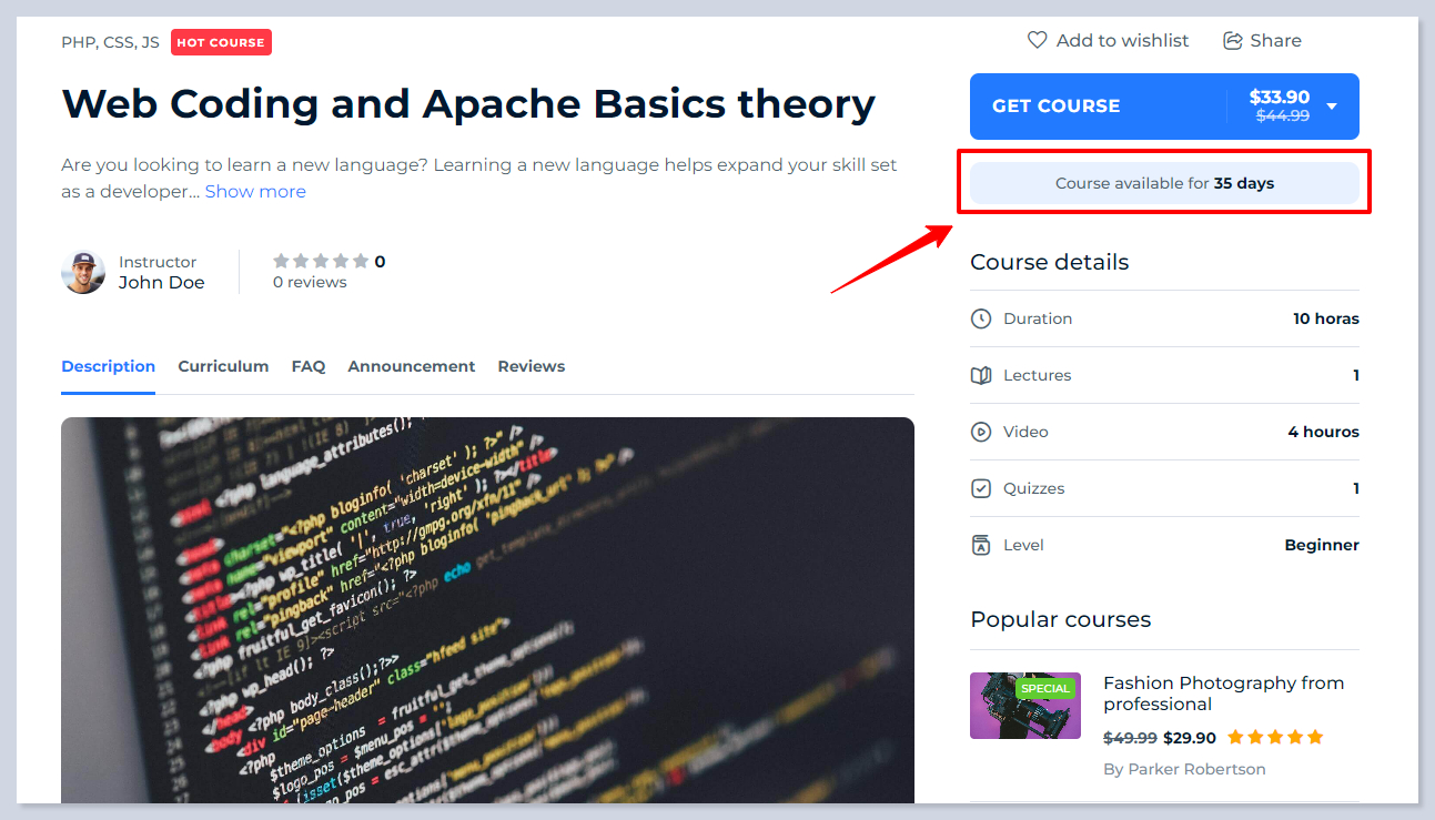 students will receive notifications about the course's expiration