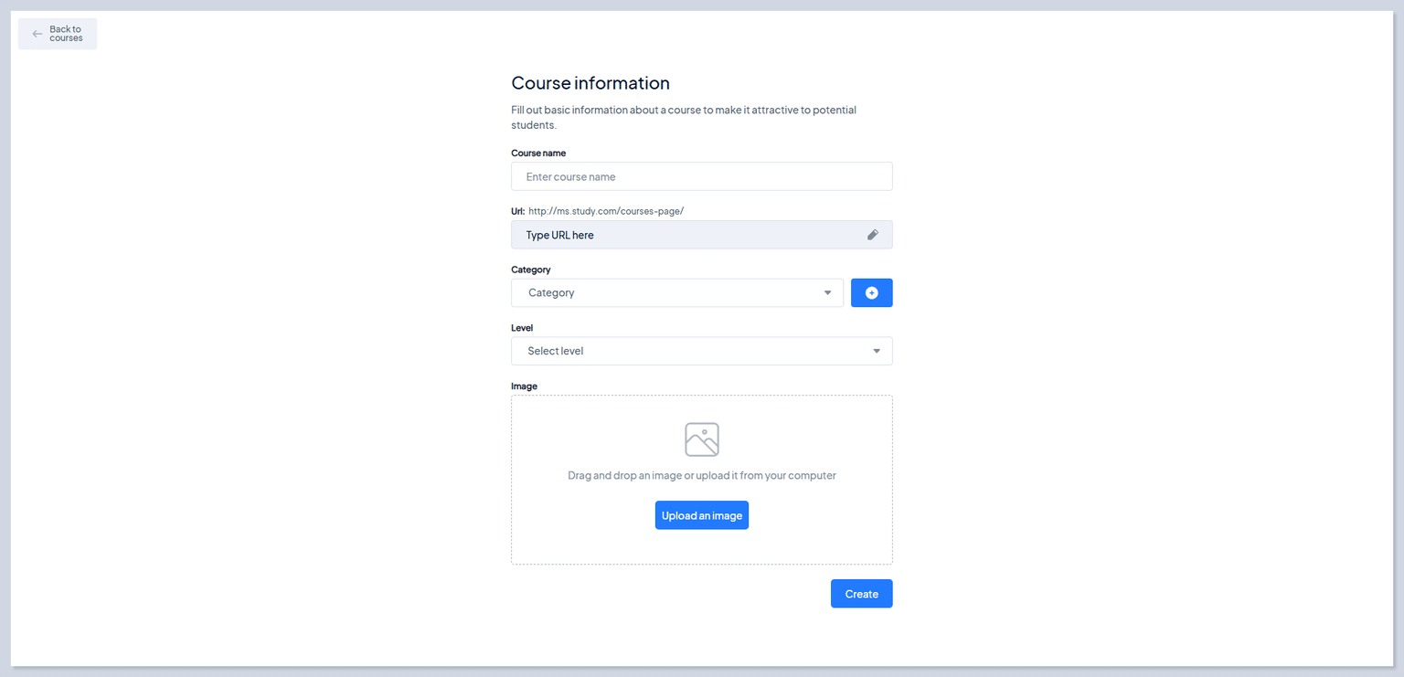 page of the Course Builder to add Course information MasterStudy LMS