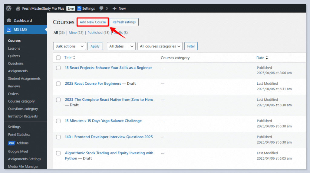 How to Add a Course? WordPress MasterStudy LMS