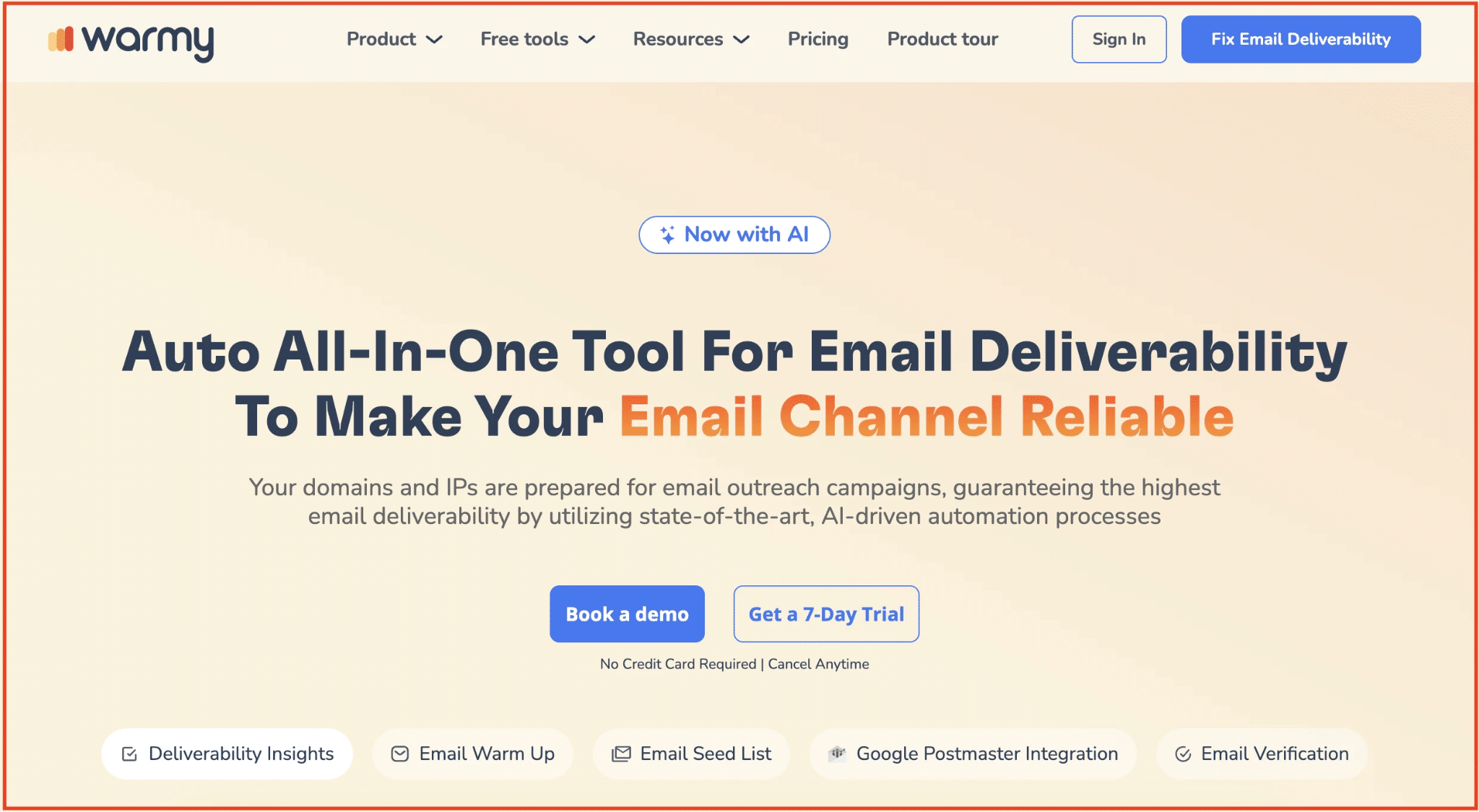 Warmy - Email Deliverability & Warm-Up homepage screesnhot