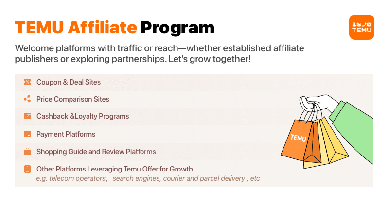 For business publishers, what types of websites or apps can join the TEMU Affiliate Program?  