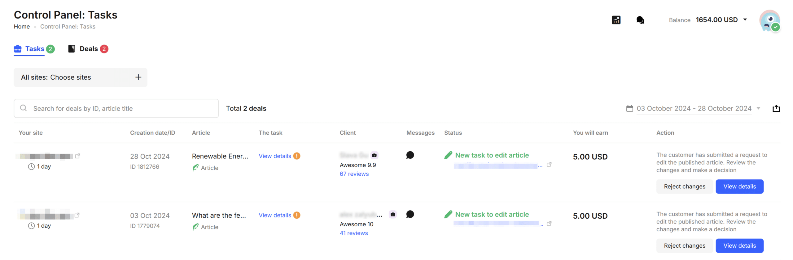 Collaborator dashboard showing PR campaign management and analytics