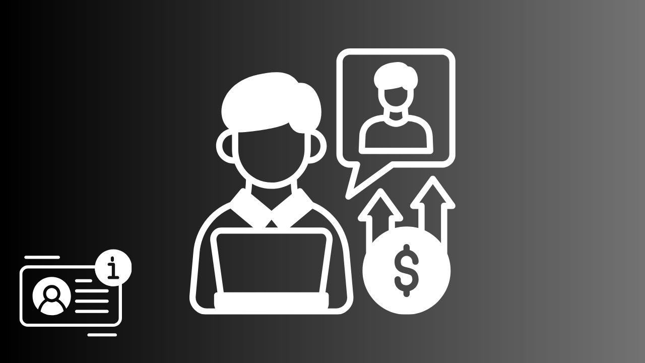 Flat icon illustration showing a digital agency professional using a laptop, with multiple user profile icons and currency symbols, representing the risk of mixing client account data and financial information in a single browser.