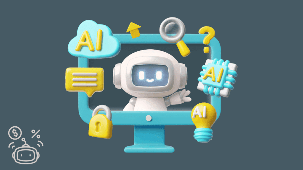 A 3D robot character on a computer screen surrounded by AI, magnifying glass, and security lock icons, illustrating the best AI SEO agencies of 2026 and their scoring methodology.