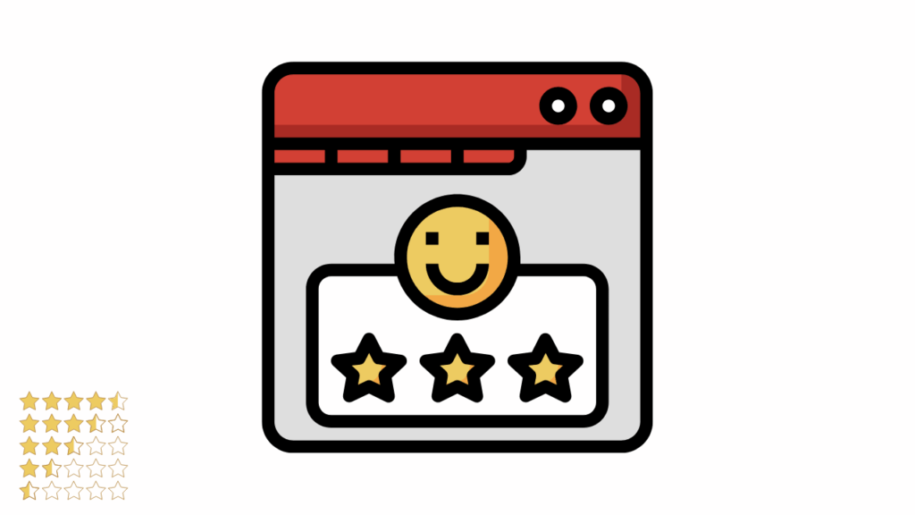 A flat-style icon of a web browser featuring a smiling user profile and star ratings, illustrating the blueprint for building a successful review website using WordPress in 2026.