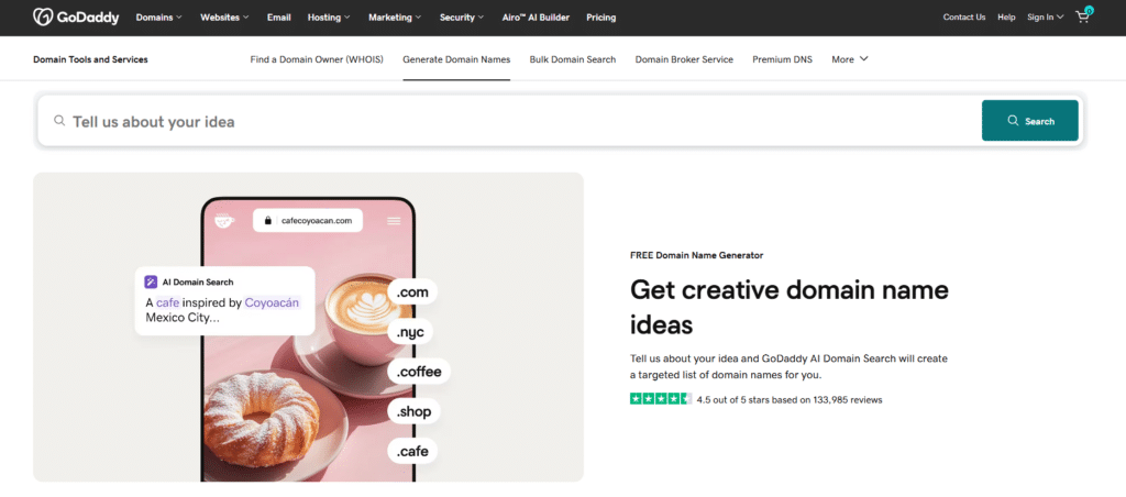 GoDaddy Homepage Top Domain Name Generators for Startups and Small Businesses 