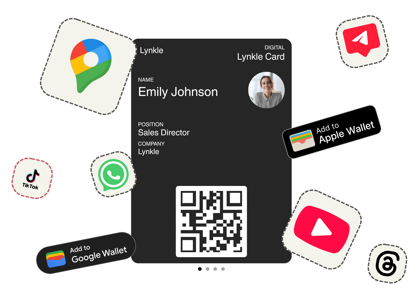Lynkle digital business card with QR code, Apple Wallet and Google Wallet sharing options