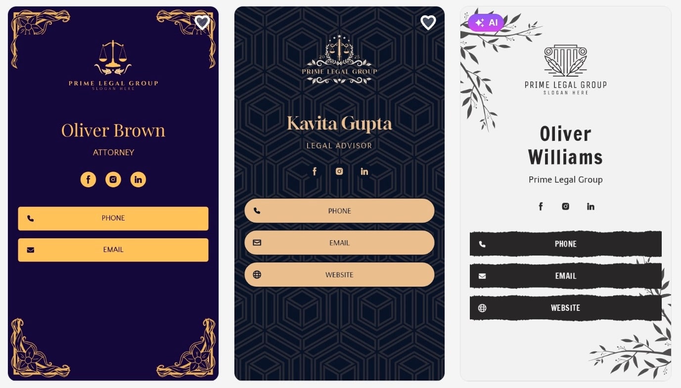 BrandCrowd digital business card maker interface for creating custom online business cards