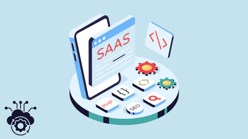 3D isometric illustration of a SaaS website redesign process including SEO, coding, and mobile optimization icons to protect pipeline during a rebuild.