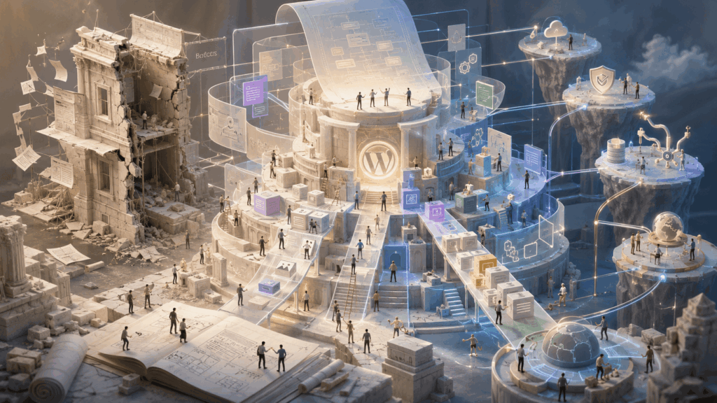 Large enterprise WordPress platform being built by distributed teams, with content architecture, governance, integrations, security and scalable workflows.