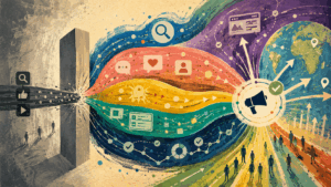 Editorial illustration of affiliate traffic diversifying from one restricted channel into multiple alternative traffic sources driving campaign growth worldwide.