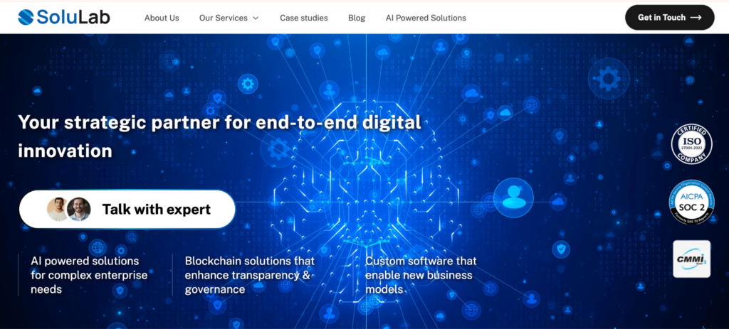 SoluLab website homepage screenshot